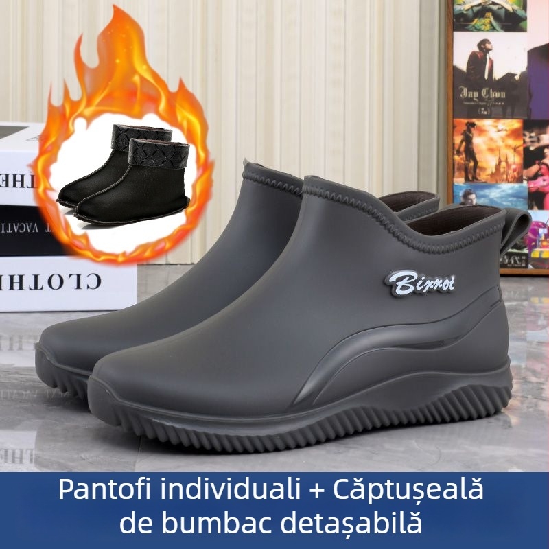 Ghete de ploaie pentru bărbați, exterior PVC, talpă din plastic turnată prin injecție, antiderapante, gleznă joasă