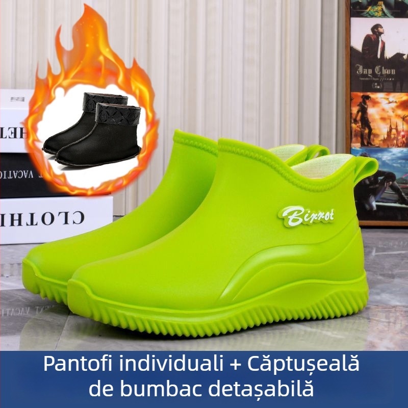 Ghete de ploaie pentru bărbați, exterior PVC, talpă din plastic turnată prin injecție, antiderapante, gleznă joasă
