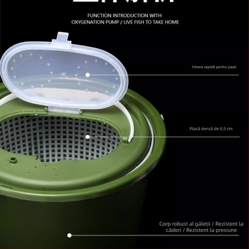 Găleată pentru pești vii cu pompă de oxigen – Multifuncțional, cu dublă stratificare, îngroșată