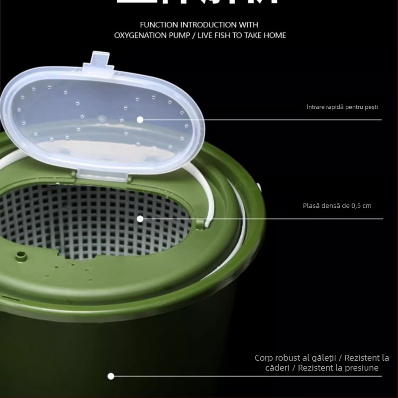 Găleată pentru pești vii cu pompă de oxigen – Multifuncțional, cu dublă stratificare, îngroșată