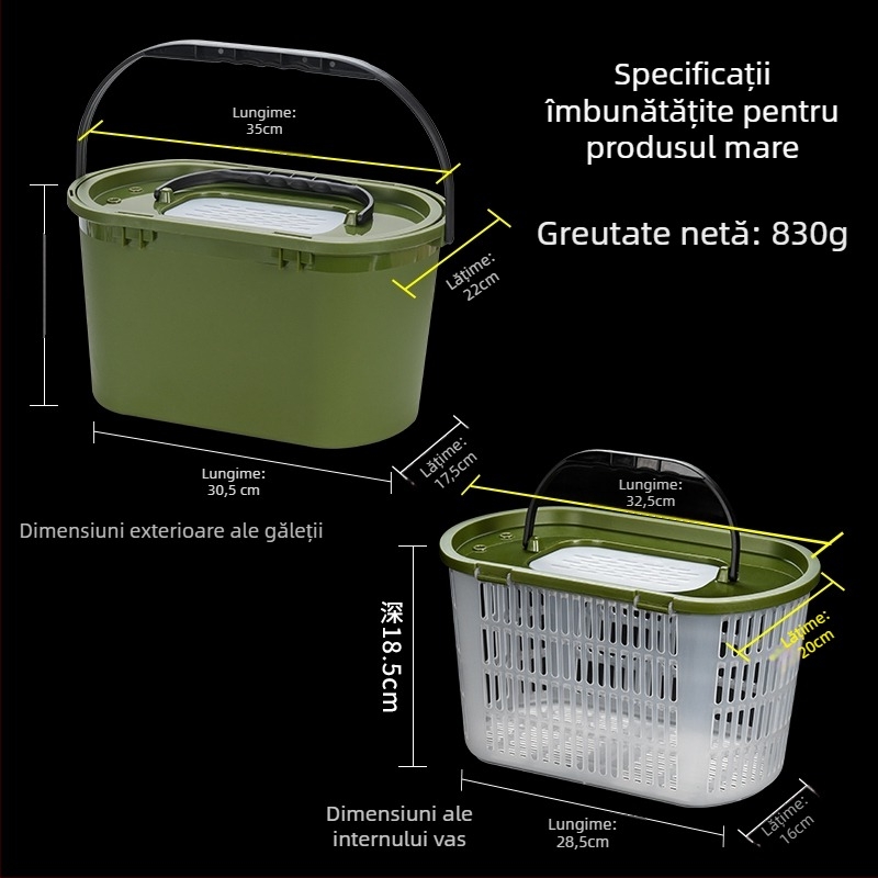 Găleată pentru pești vii cu pompă de oxigen – Multifuncțional, cu dublă stratificare, îngroșată