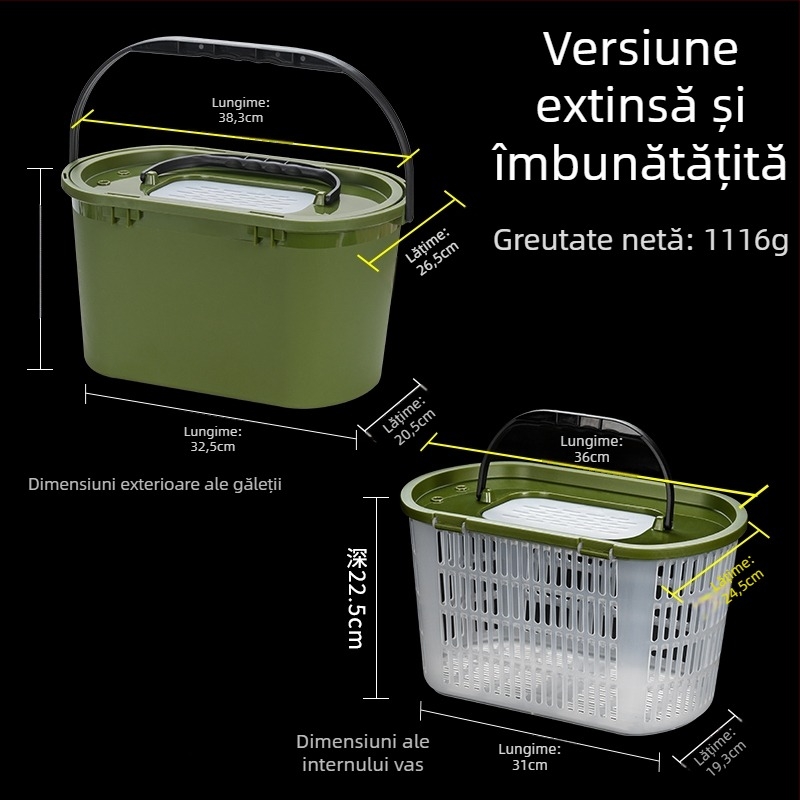 Găleată pentru pești vii cu pompă de oxigen – Multifuncțional, cu dublă stratificare, îngroșată