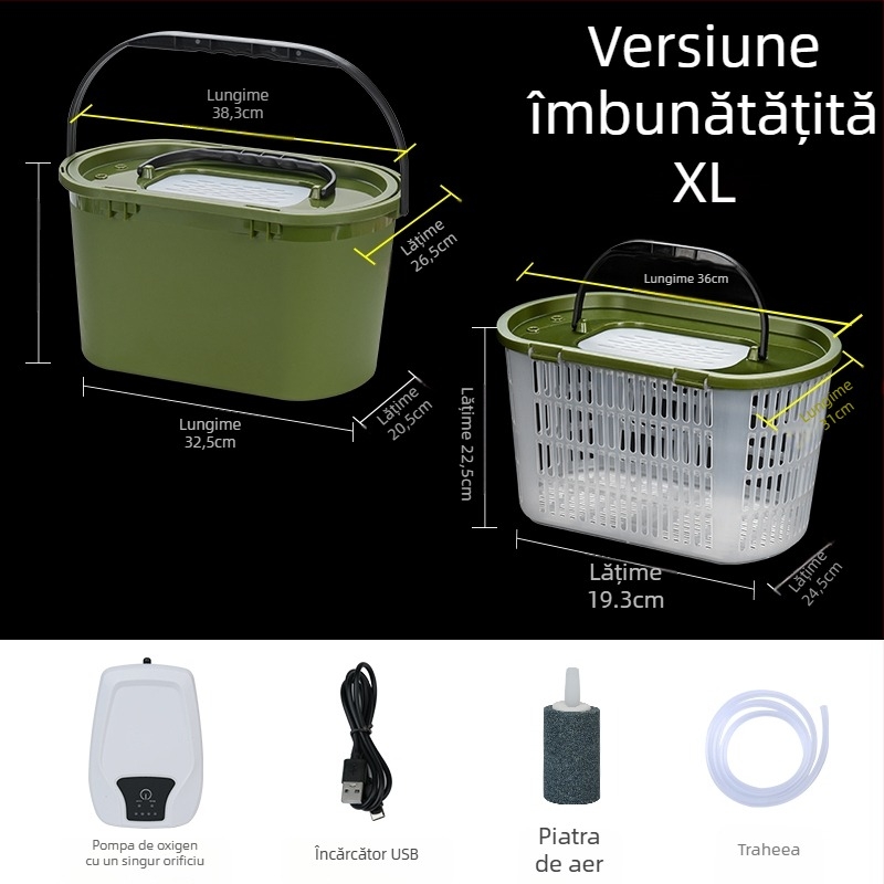 Găleată pentru pești vii cu pompă de oxigen – Multifuncțional, cu dublă stratificare, îngroșată