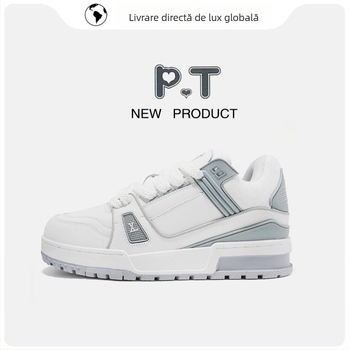 Adidași sport pentru femei din piele naturală, talpă din cauciuc groasă, șireturi, talpă interioară PU, vârf rotund, design mid-top sau low-top, respirabili și anti-derapare