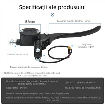 Pompa superioară pentru frâne cu disc, din aluminiu, diametru 22 mm, Mojielong, compatibilă cu frâne față și spate
