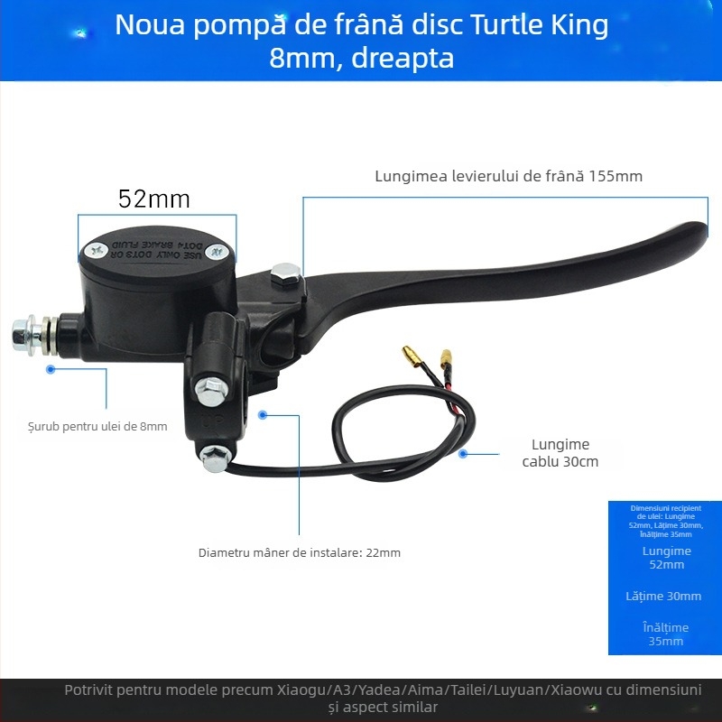 Pompa superioară pentru frâne cu disc, din aluminiu, diametru 22 mm, Mojielong, compatibilă cu frâne față și spate