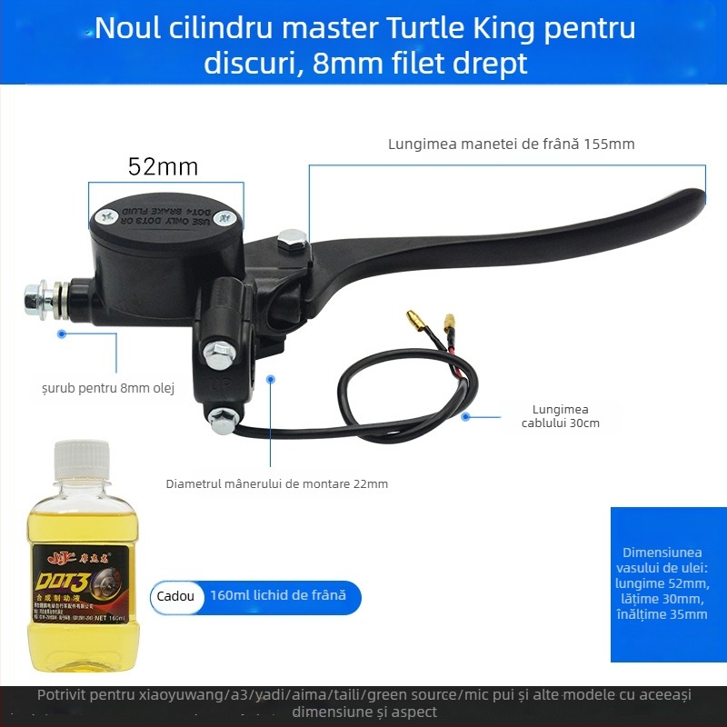 Pompa superioară pentru frâne cu disc, din aluminiu, diametru 22 mm, Mojielong, compatibilă cu frâne față și spate