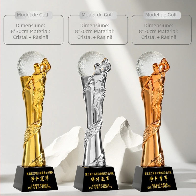 Trofeu sportiv – rășină, logo personalizabil, brand Shadow Crystal Fantasy Dust, ideal pentru premii, cadouri corporatiste și decor