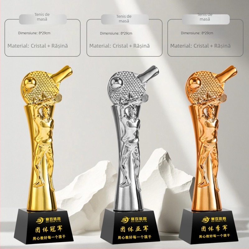 Trofeu sportiv – rășină, logo personalizabil, brand Shadow Crystal Fantasy Dust, ideal pentru premii, cadouri corporatiste și decor