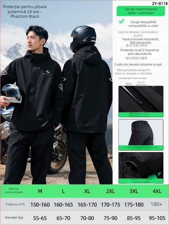 Set impermeabil divizat pentru motocicletă/e-bike, cu design reflectorizant, pantaloni de ploaie pentru adulți, țesătură Chunya Spinning, acoperire PVC, imprimare logo disponibil