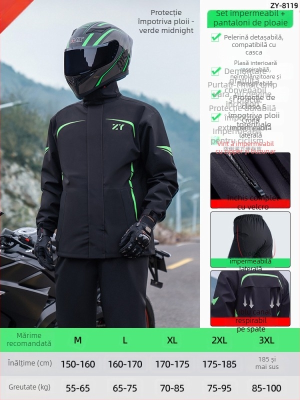 Set impermeabil divizat pentru motocicletă/e-bike, cu design reflectorizant, pantaloni de ploaie pentru adulți, țesătură Chunya Spinning, acoperire PVC, imprimare logo disponibil