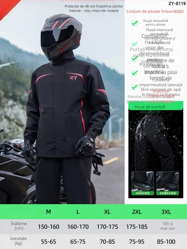 Set impermeabil divizat pentru motocicletă/e-bike, cu design reflectorizant, pantaloni de ploaie pentru adulți, țesătură Chunya Spinning, acoperire PVC, imprimare logo disponibil