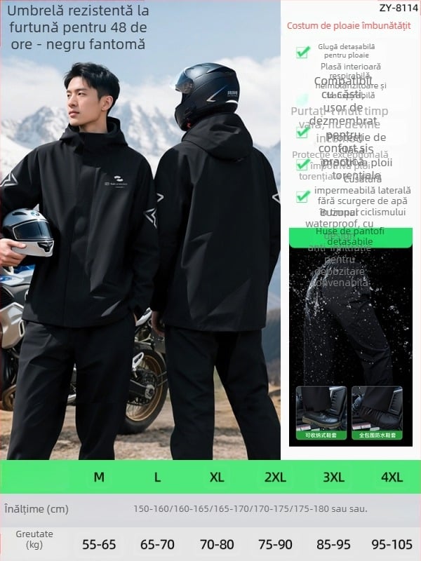 Set impermeabil divizat pentru motocicletă/e-bike, cu design reflectorizant, pantaloni de ploaie pentru adulți, țesătură Chunya Spinning, acoperire PVC, imprimare logo disponibil