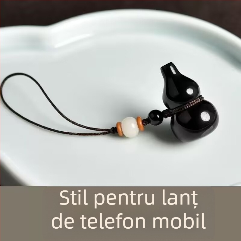 Colier din obsidian cu pandantiv în formă de dovleac, finisaj lucios, origine Guangzhou, stil proaspăt și chic