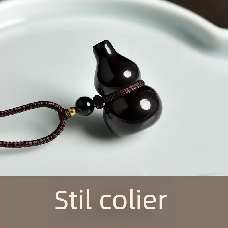 Colier din obsidian cu pandantiv în formă de dovleac, finisaj lucios, origine Guangzhou, stil proaspăt și chic