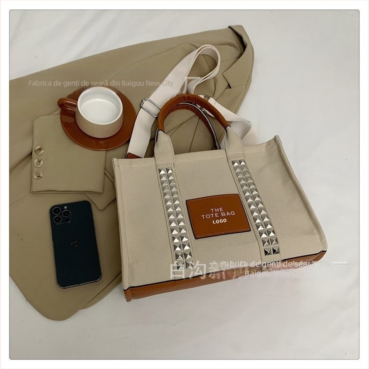 Geantă Tote din PU – închidere cu fermoar, căptușeală din canvas, formă orizontal pătrată, buzunar pentru telefon, curea de umăr simplă