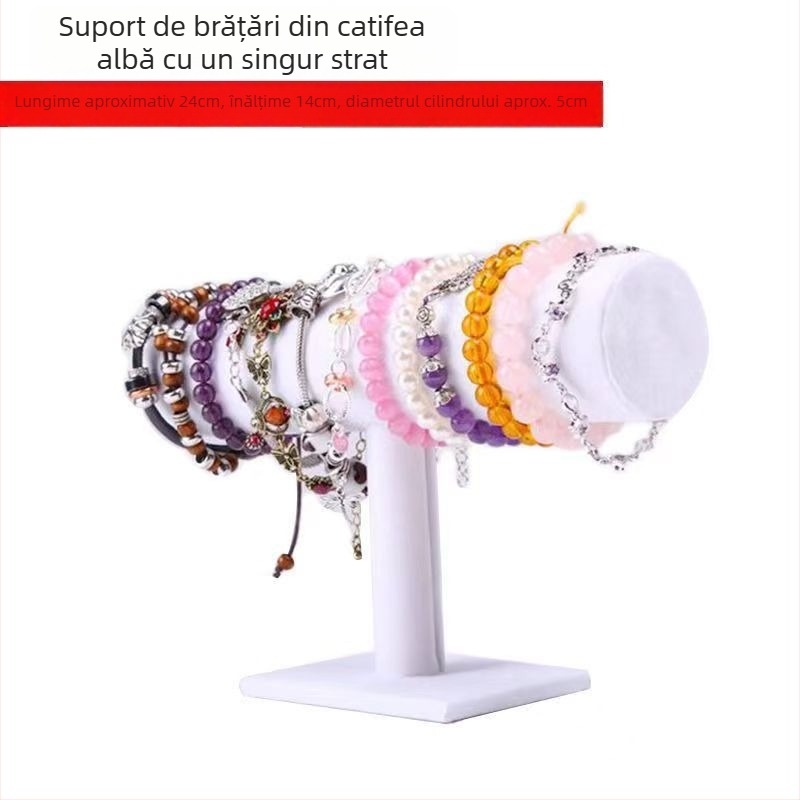 Suport din lemn pentru bijuterii, cu velur, într-o singură linie, formă în T, un nivel
