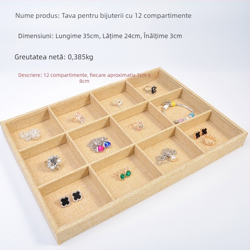 Tavă de expunere pentru inele și bijuterii — ABS, căptușeală de catifea, un singur nivel, design de lux, execuție prin îmbinare