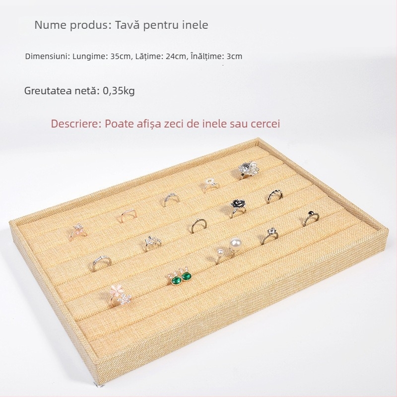 Tavă de expunere pentru inele și bijuterii — ABS, căptușeală de catifea, un singur nivel, design de lux, execuție prin îmbinare