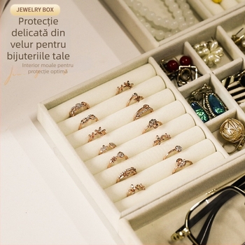 Cutie de depozitare pentru bijuterii cu compartimente, material din flanel, montaj pe birou, 1 nivel, multifuncțional, protecție la praf, stil coreean