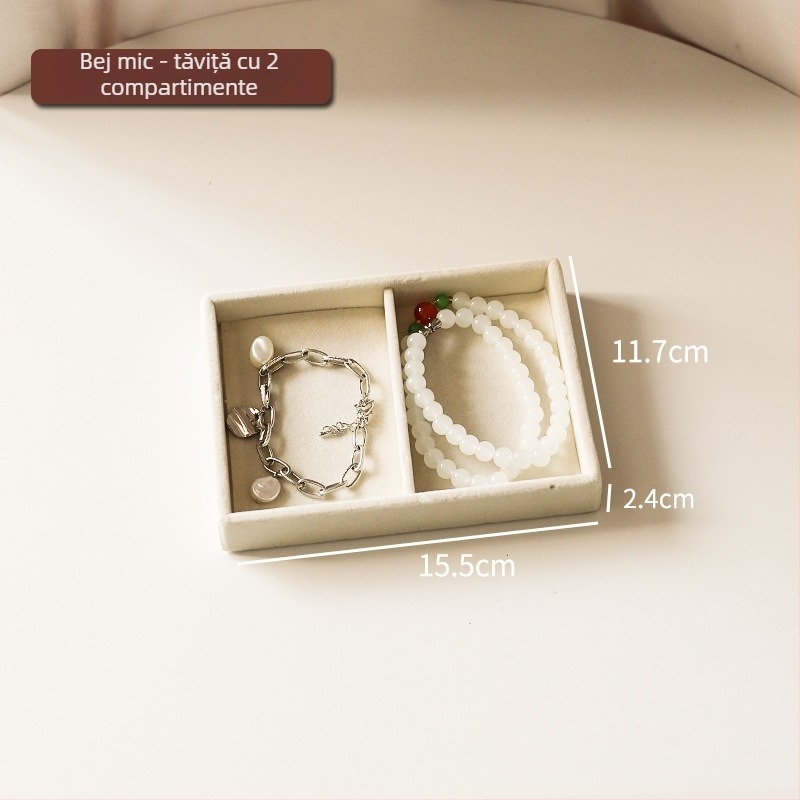 Cutie de depozitare pentru bijuterii cu compartimente, material din flanel, montaj pe birou, 1 nivel, multifuncțional, protecție la praf, stil coreean