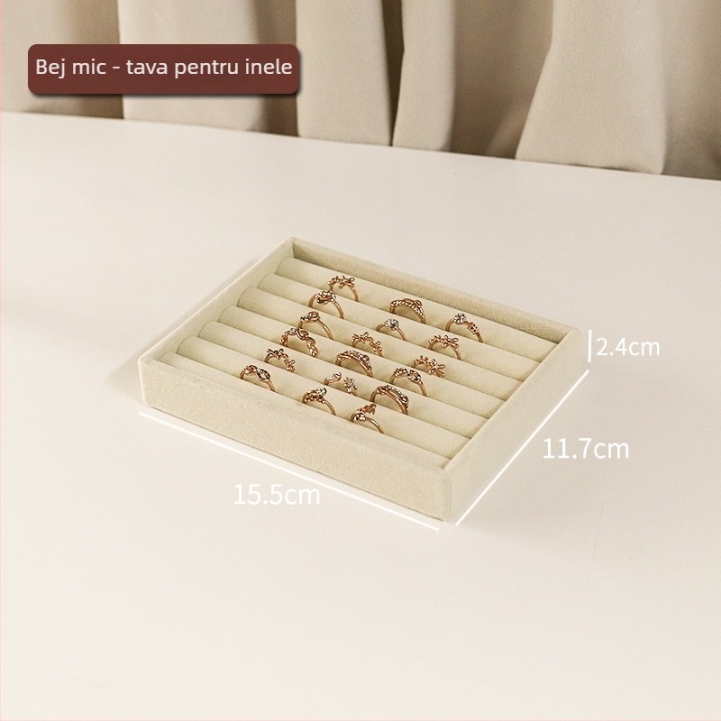 Cutie de depozitare pentru bijuterii cu compartimente, material din flanel, montaj pe birou, 1 nivel, multifuncțional, protecție la praf, stil coreean