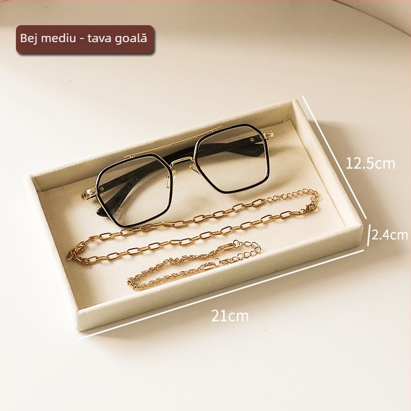 Cutie de depozitare pentru bijuterii cu compartimente, material din flanel, montaj pe birou, 1 nivel, multifuncțional, protecție la praf, stil coreean