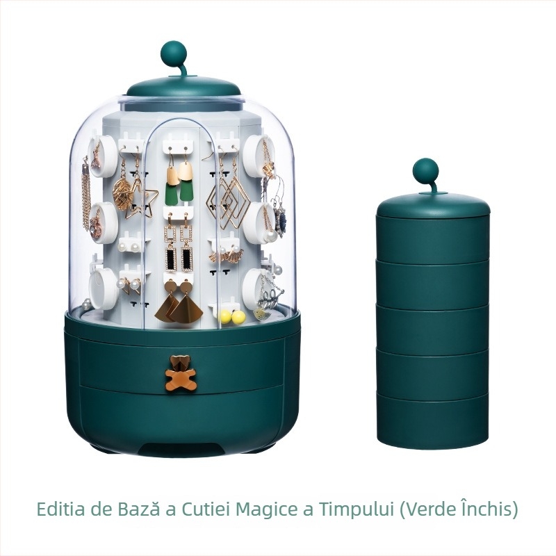 Casetă de bijuterii cu 3 niveluri pentru birou – plastic, protecție împotriva prafului, mare capacitate, organizator pentru cercei, inele și lanțuri