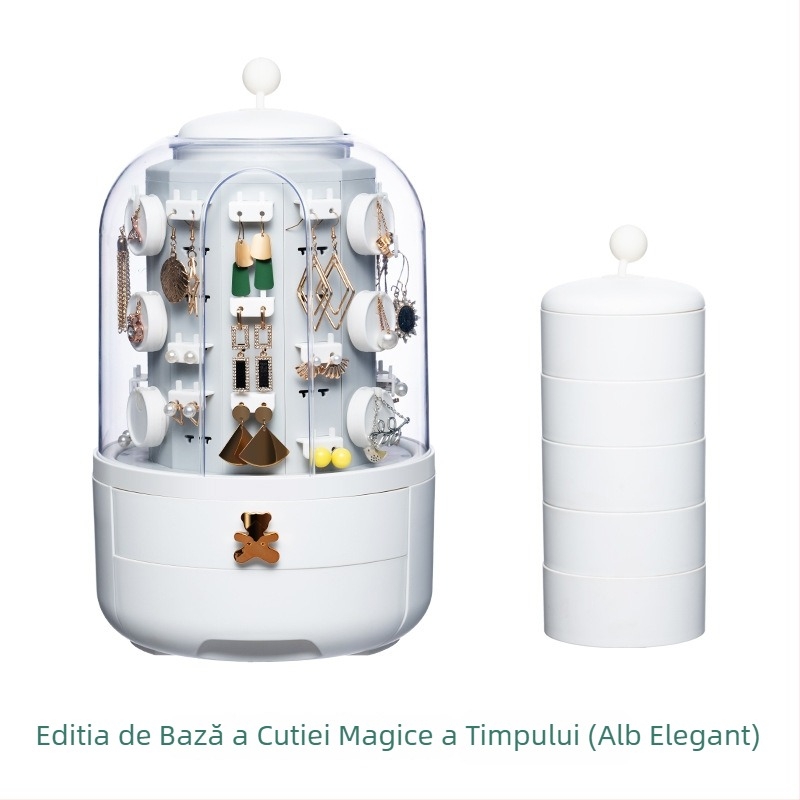 Casetă de bijuterii cu 3 niveluri pentru birou – plastic, protecție împotriva prafului, mare capacitate, organizator pentru cercei, inele și lanțuri