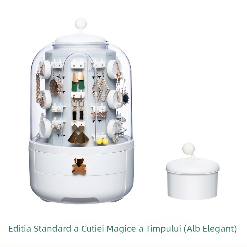 Casetă de bijuterii cu 3 niveluri pentru birou – plastic, protecție împotriva prafului, mare capacitate, organizator pentru cercei, inele și lanțuri