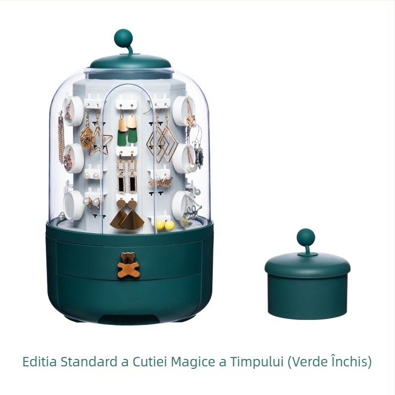 Casetă de bijuterii cu 3 niveluri pentru birou – plastic, protecție împotriva prafului, mare capacitate, organizator pentru cercei, inele și lanțuri