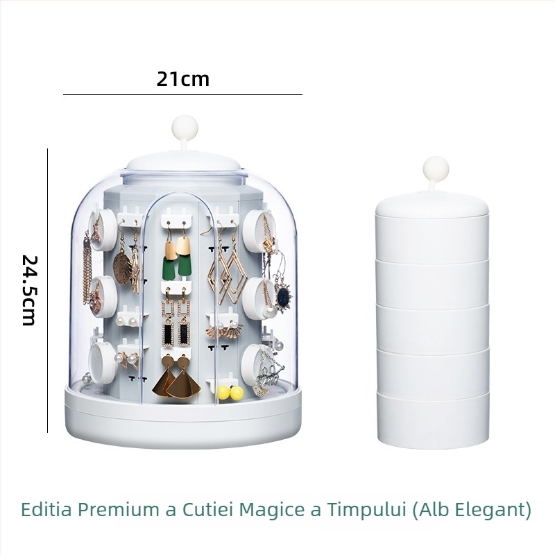 Casetă de bijuterii cu 3 niveluri pentru birou – plastic, protecție împotriva prafului, mare capacitate, organizator pentru cercei, inele și lanțuri