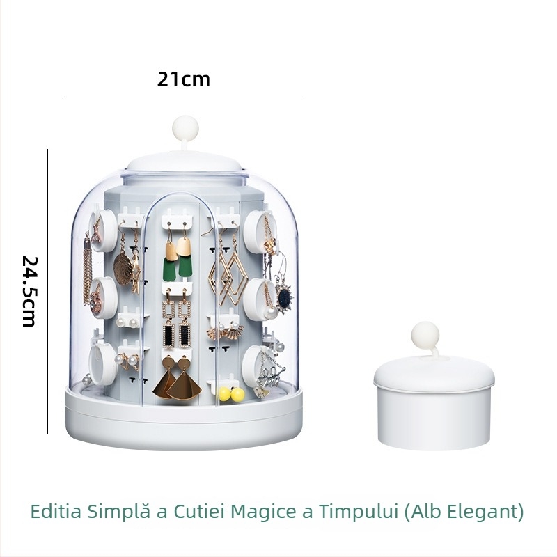 Casetă de bijuterii cu 3 niveluri pentru birou – plastic, protecție împotriva prafului, mare capacitate, organizator pentru cercei, inele și lanțuri