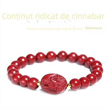 Brățară din cinnabar natural cu mărgele de an în naștere, modele animale zodiac, conținut ridicat de cinnabar, bijuterii etnice unisex