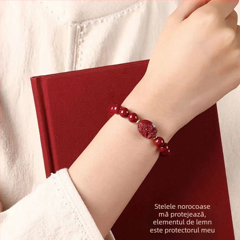 Brățară din cinnabar natural cu mărgele de an în naștere, modele animale zodiac, conținut ridicat de cinnabar, bijuterii etnice unisex