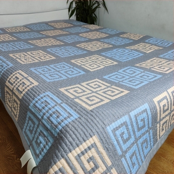 Pătură de pat quilted pentru pat dublu, poliester, stil pastoral, model grilă