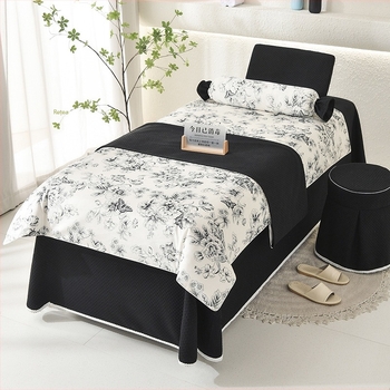 Cuvertură de masaj pentru salonul de înfrumusețare, set de patru piese, imprimeu floral, bumbac tricotat cu imprimare reactive și țesătură Twill, stil ușor lux, 2000-2500 g