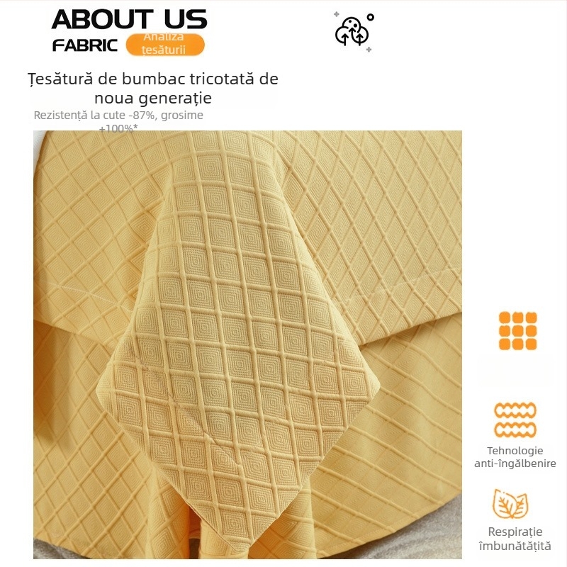 Cuvertură de pat - set de patru piese, cu model geometric, din fibre de bambus, imprimare și vopsire reactive