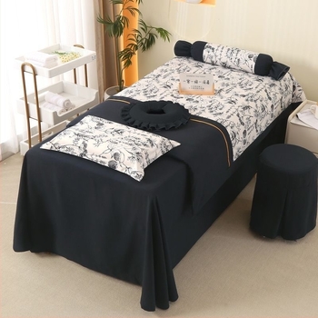 Set cuvertură pat pentru înfrumusețare, patru piese, stil franțuzesc, bumbac Yunjin, imprimare și vopsire reactive, țesătură twill, model: uni sau floral, greutate 2000–2500 g