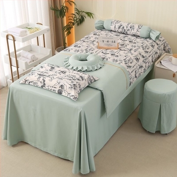 Set cuvertură pat pentru înfrumusețare, patru piese, stil franțuzesc, bumbac Yunjin, imprimare și vopsire reactive, țesătură twill, model: uni sau floral, greutate 2000–2500 g