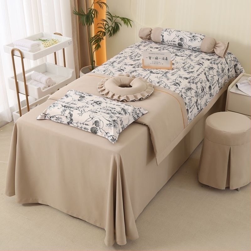 Set cuvertură pat pentru înfrumusețare, patru piese, stil franțuzesc, bumbac Yunjin, imprimare și vopsire reactive, țesătură twill, model: uni sau floral, greutate 2000–2500 g