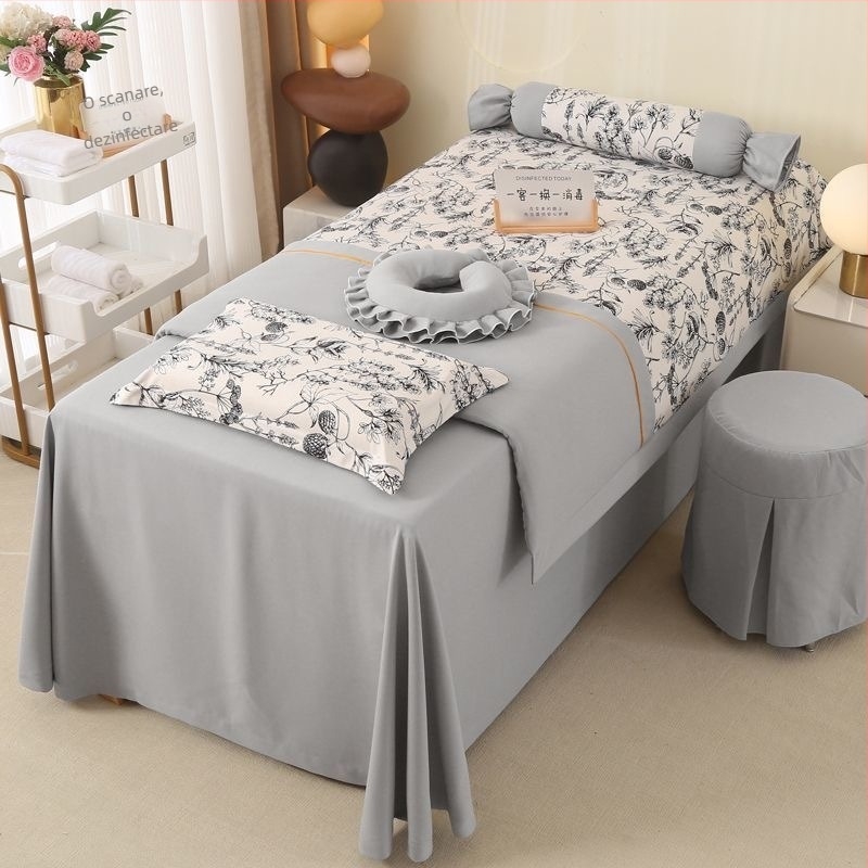 Set cuvertură pat pentru înfrumusețare, patru piese, stil franțuzesc, bumbac Yunjin, imprimare și vopsire reactive, țesătură twill, model: uni sau floral, greutate 2000–2500 g