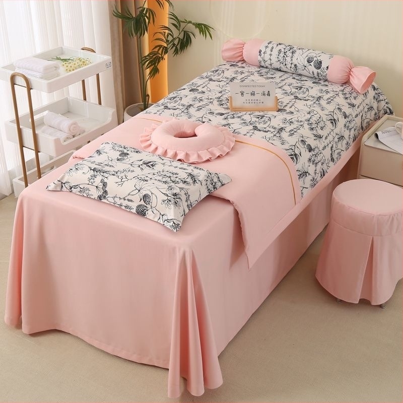 Set cuvertură pat pentru înfrumusețare, patru piese, stil franțuzesc, bumbac Yunjin, imprimare și vopsire reactive, țesătură twill, model: uni sau floral, greutate 2000–2500 g