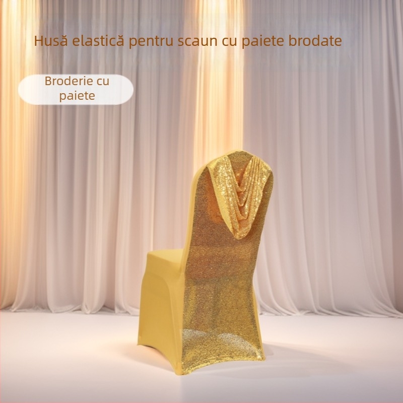 Husă de scaun cu paiete brodate și elastică, poliester – decor de nuntă pentru hoteluri