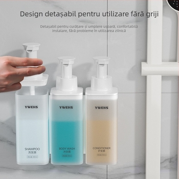 Duzator de săpun montat pe perete pentru baie de hotel – dozator de spumă cu acționare prin apăsare, ABS, 600 g, turnare prin injecție, stil lux ușor