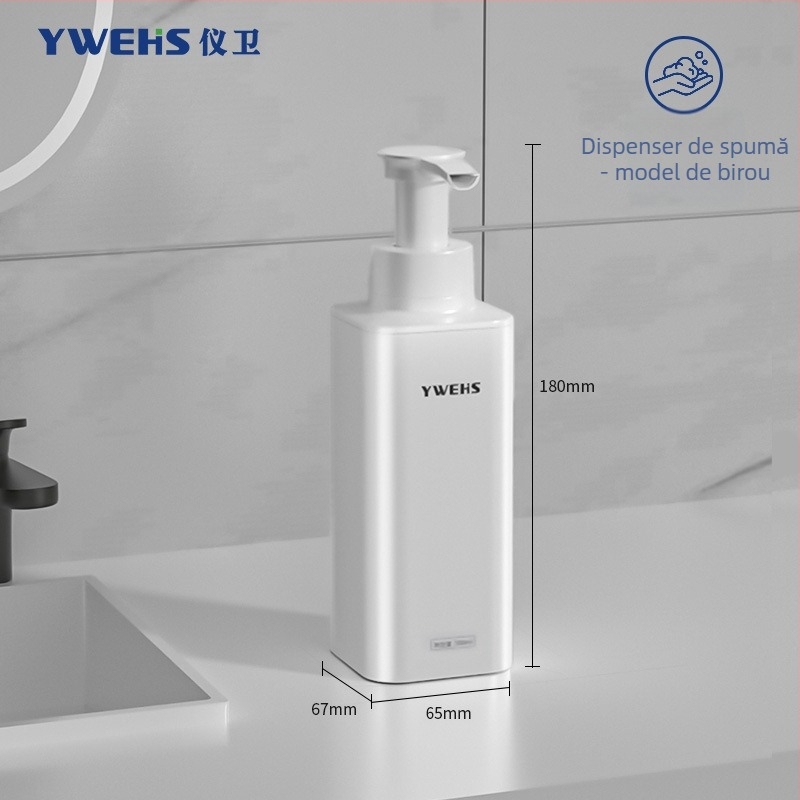 Duzator de săpun montat pe perete pentru baie de hotel – dozator de spumă cu acționare prin apăsare, ABS, 600 g, turnare prin injecție, stil lux ușor