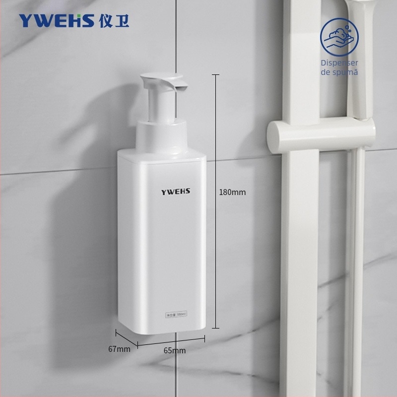 Duzator de săpun montat pe perete pentru baie de hotel – dozator de spumă cu acționare prin apăsare, ABS, 600 g, turnare prin injecție, stil lux ușor