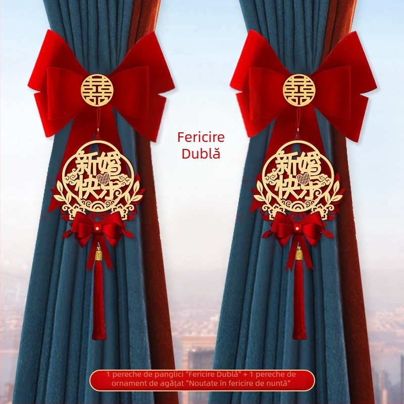 Ghirlandă decor pentru perdea de nuntă – țesătură nețesută, Snow Top, cuvinte de fericire, fără import