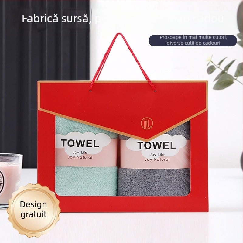 Prosop din fleece coral într-o cutie cadou, cu logo personalizat, absorbant și uscare rapidă, pentru uz casnic