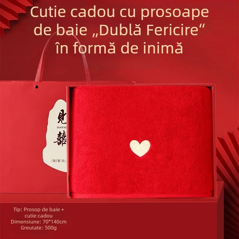 Set de prosoape de baie din bumbac 100% pentru cupluri – 4 piese, cadou de nuntă, înveliș roșu, pentru uz casnic, ediția 2025
